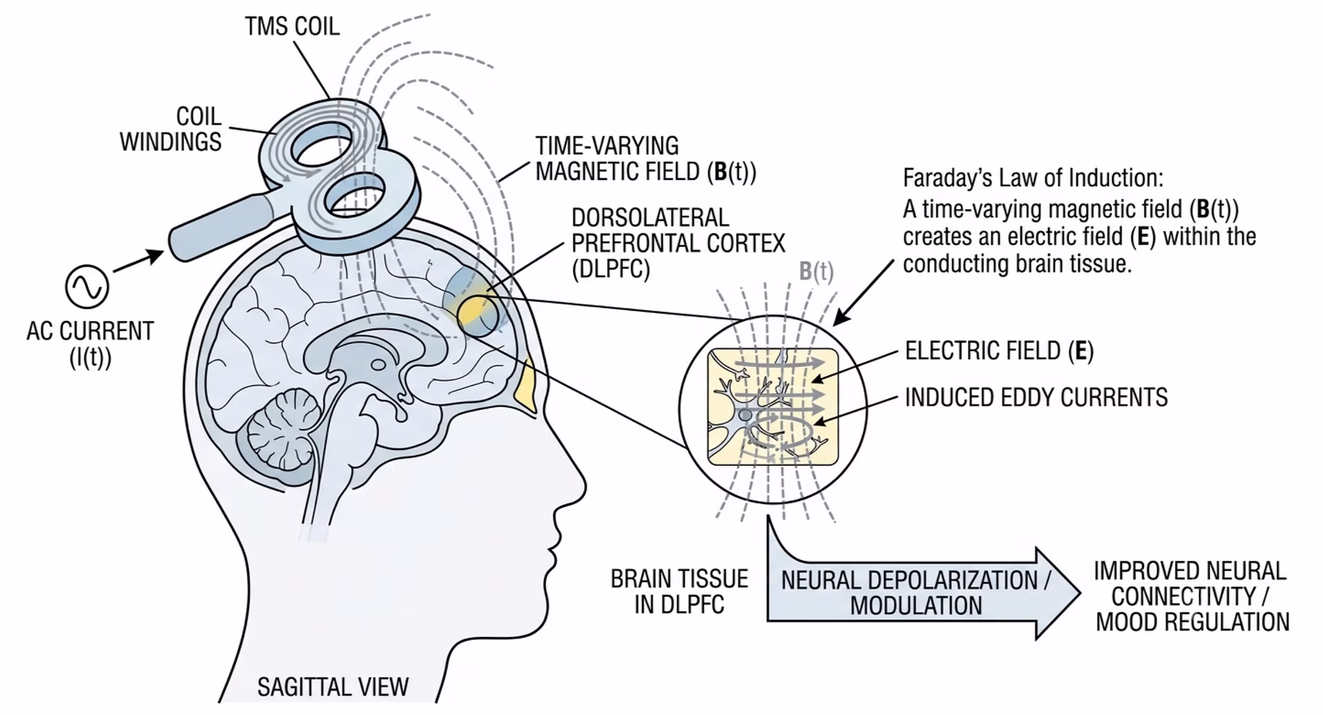 Eye-level view of a brain network illustration highlighting the DLPFC and limbic system Eye-level view of a brain network illustration highlighting the DLPFC and limbic system