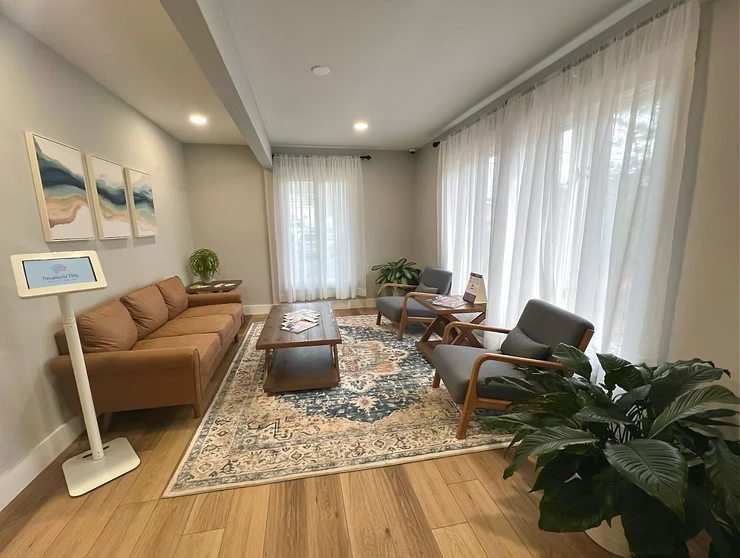 Close-up view of a calm therapy room prepared for TMS session